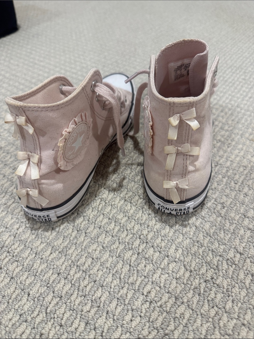 Converse Kids Light Pink High-Top Sneakers with Ribbon Bows